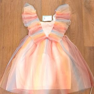 Rainbow tile dress with flutter sleeves
